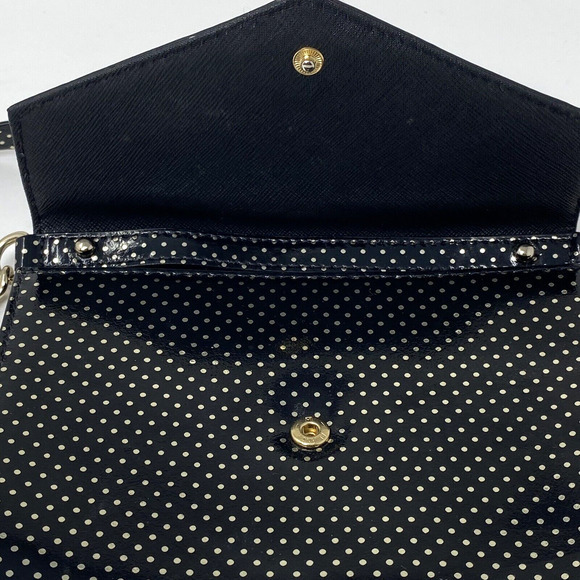 Kate Spade Black Leather Envelope Bag Purse With‎ Gold Polkadots Chain Strap - Picture 9 of 10